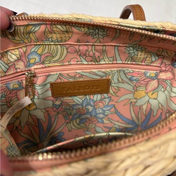 Talbots Cornhusk Woven Tote Bag with Brown Leather Accents - Picture 4 of 10